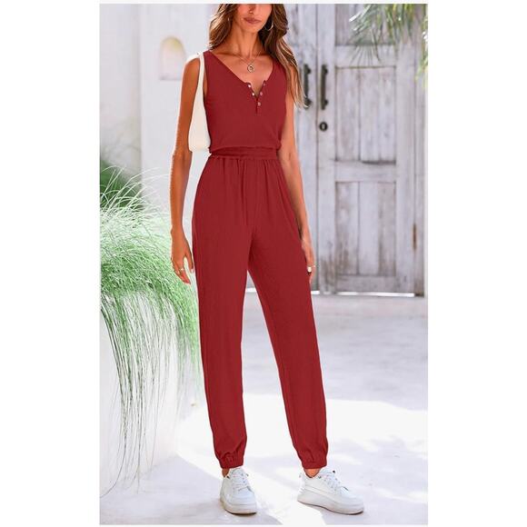 Ribbed knit jumpsuit jogger, romper, red size XL 16/18 NEW - Picture 14 of 16
